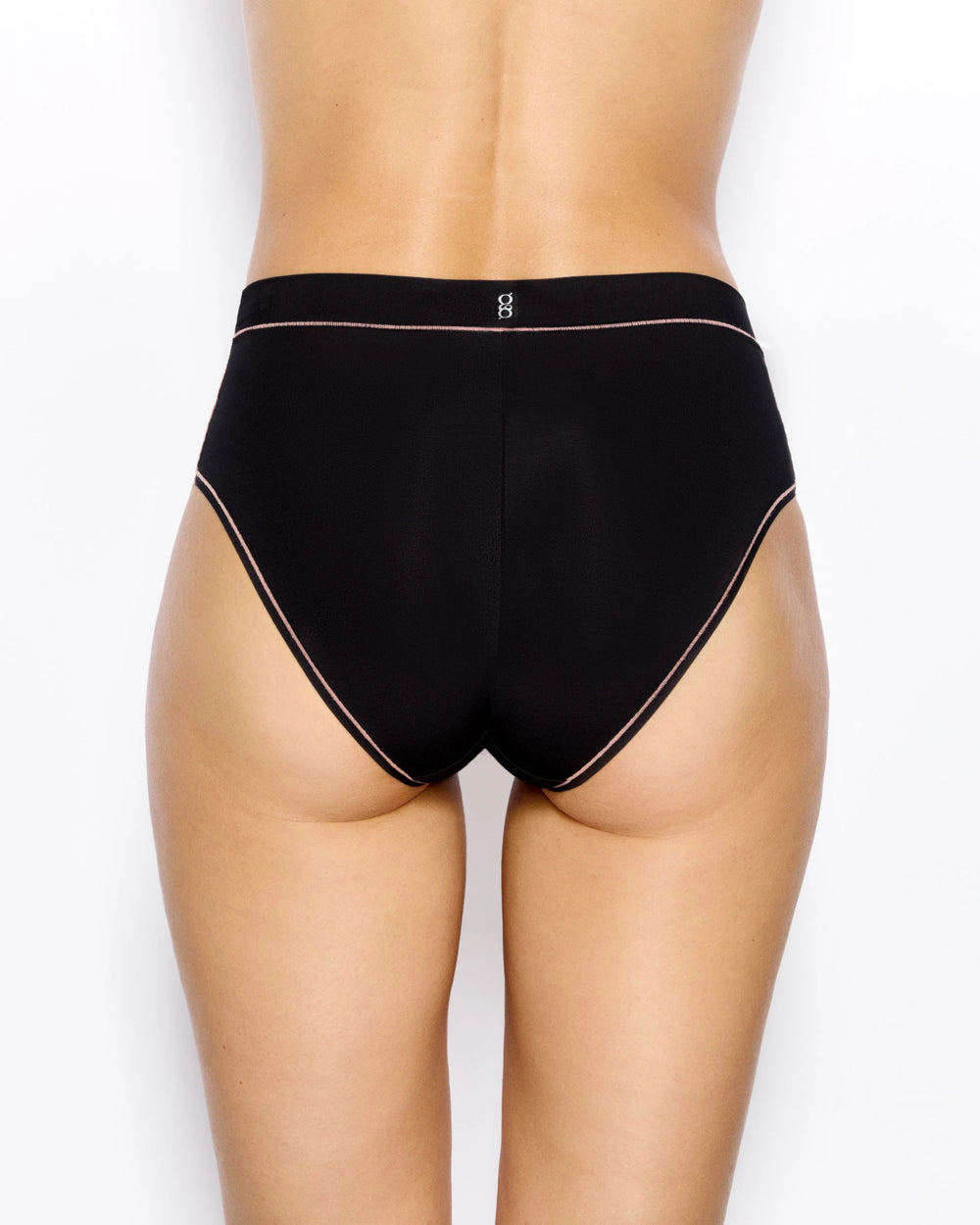 Black high-waist brief with pink stitching details