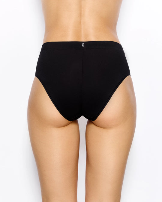 Black high-waist brief with pink stitching details