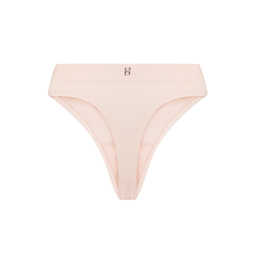 Black high-waist brief with pink stitching details