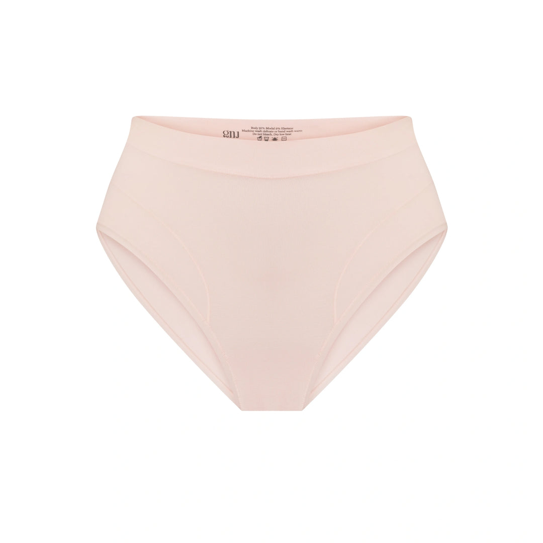 Black high-waist brief with pink stitching details