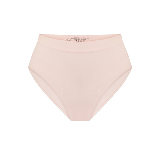 Black high-waist brief with pink stitching details