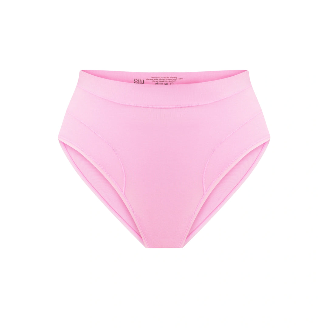 Black high-waist brief with pink stitching details