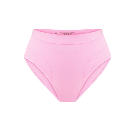 Black high-waist brief with pink stitching details