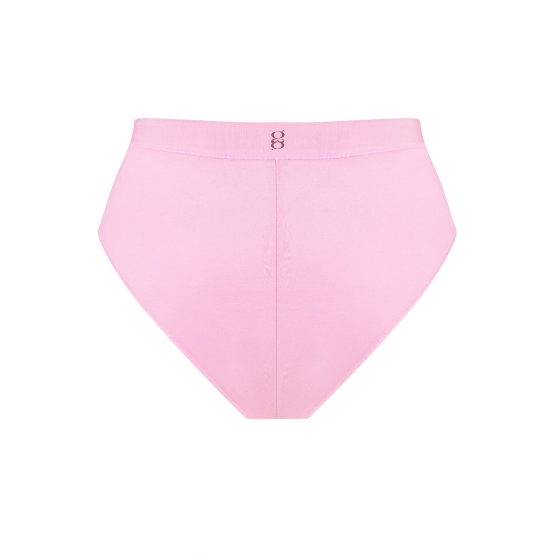 Black high-waist brief with pink stitching details