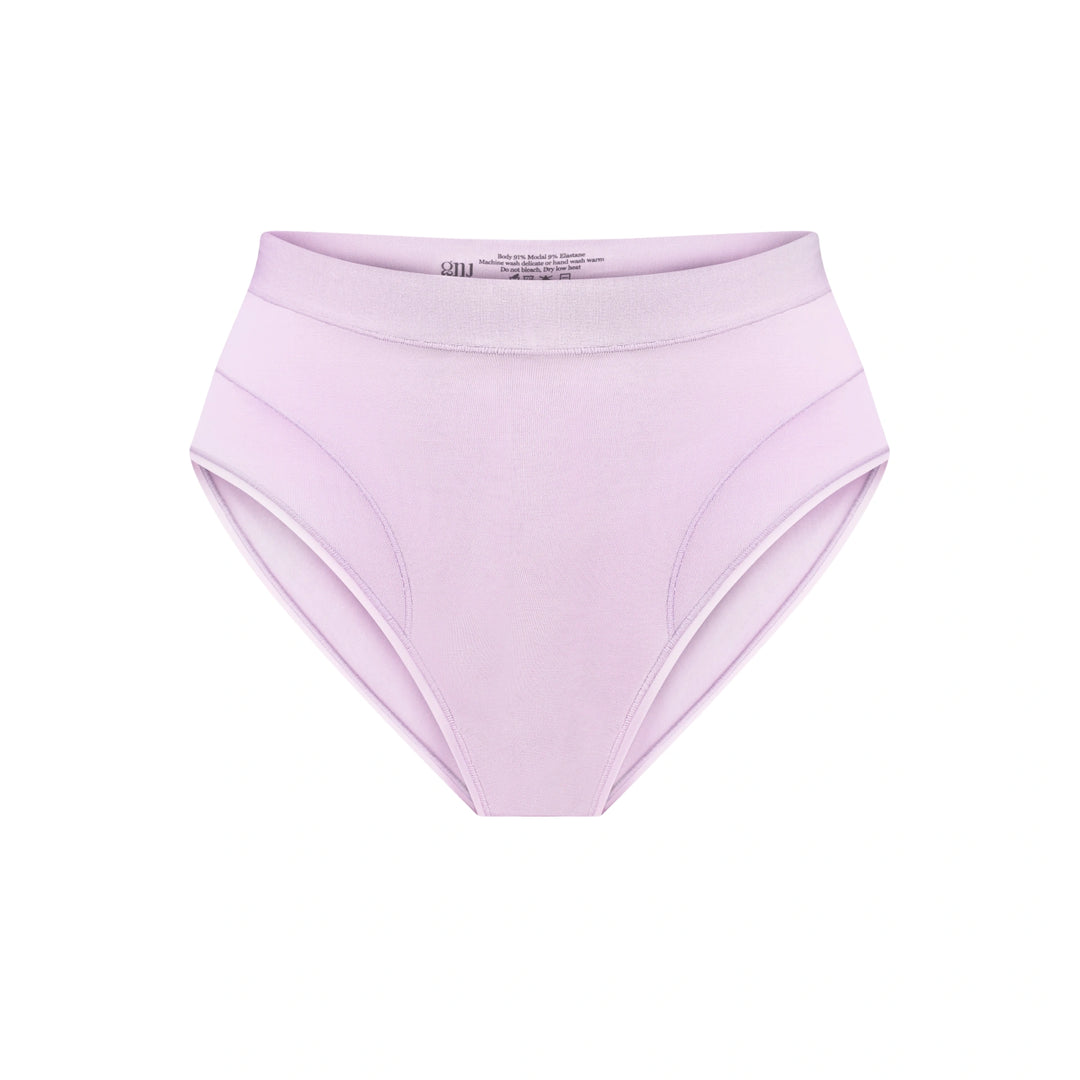 Black high-waist brief with pink stitching details