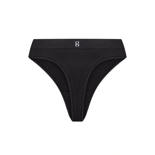 Black high-waist brief with pink stitching details