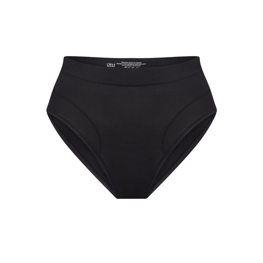 Black high-waist brief with pink stitching details