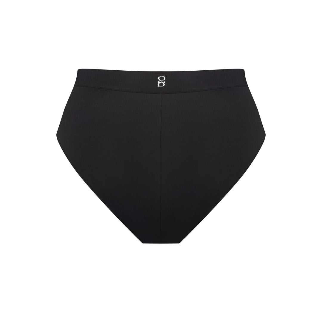 Black high-waist brief with pink stitching details