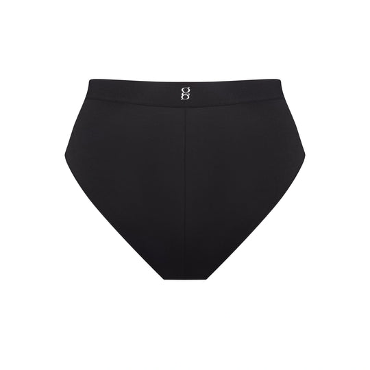 Black high-waist brief with pink stitching details